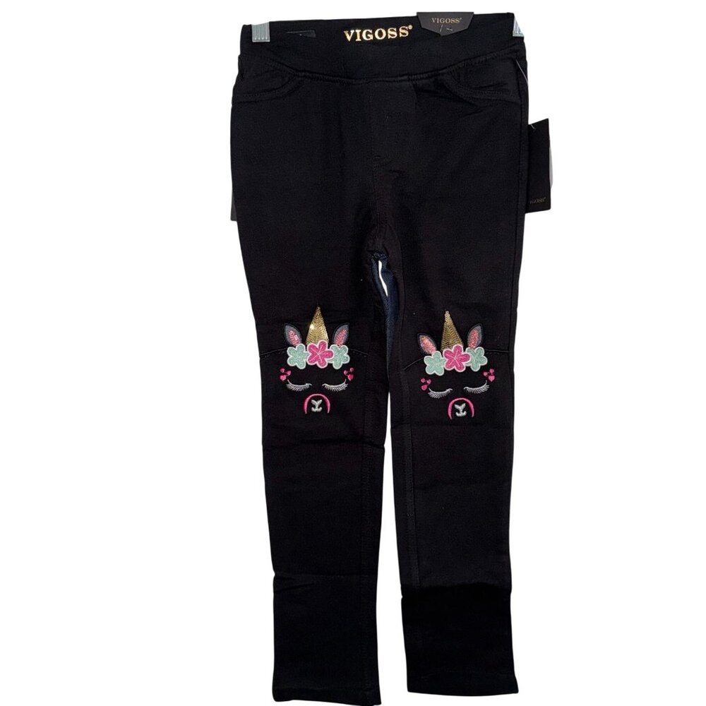 Vigoss Kids Black flowers  Embroidered Leggings 6X